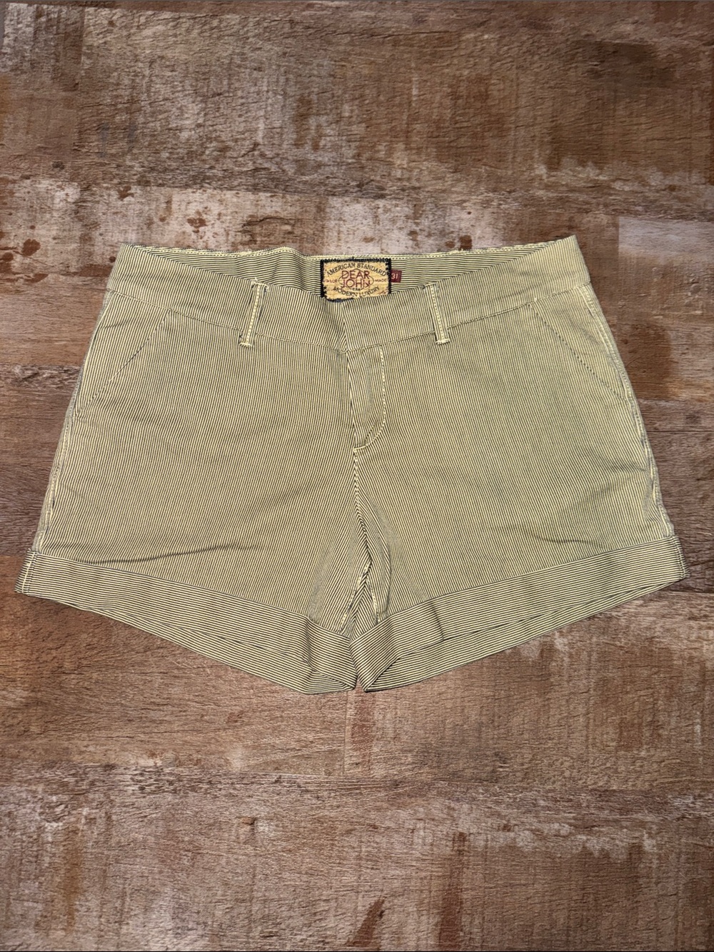Dear John Khaki & Black Pinstripe Cuffed Jean Shorts